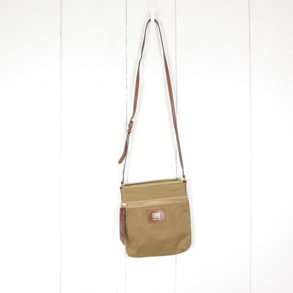 Frye Purse Crossbody Canvas Thin Leather Strap Small Gold Hardware Casual Read‎